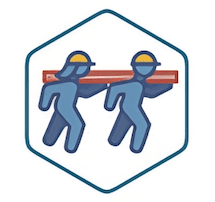 Icon of two construction workers cooperating